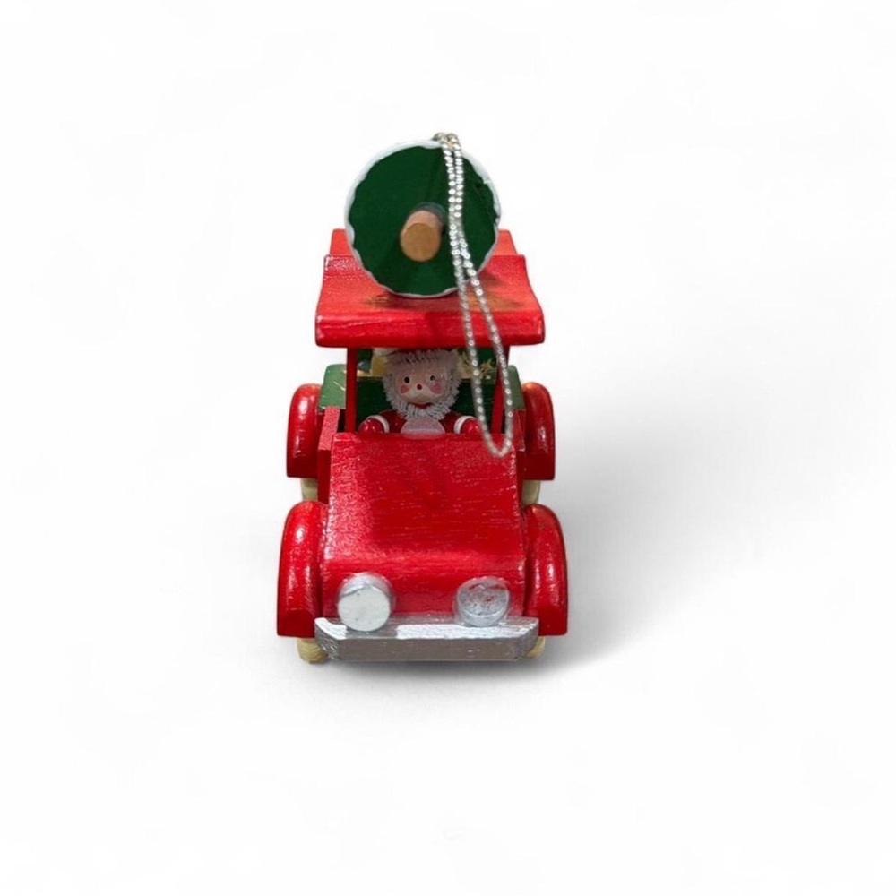 Kurt Adler Vintage 1983 Wood Santa Deer Farm Red Car Christmas Ornament